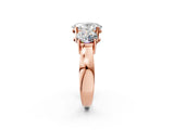 Rose gold Three-Stone Oval Diamond Ring with Round Side Stones, Classic Band, and Four-Prong Setting_8