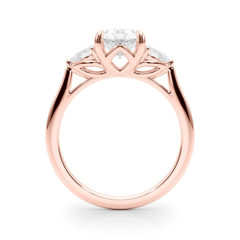 Rose gold Three-Stone Oval Diamond Solitaire Ring with Pear Side Stones and Four-Prong Setting 2
