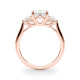 14K Rose Gold Three-Stone 2.02 Carat D VVS2 Oval Diamond Solitaire Ring with Pear Side Stones and Four-Prong Setting
