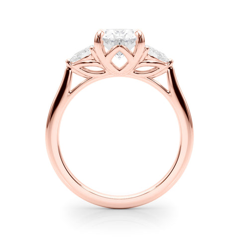 Rose gold Three-Stone Oval Diamond Solitaire Ring with Pear Side Stones and Four-Prong Setting 2