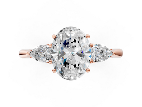 Rose gold Three-Stone Oval Diamond Solitaire Ring with Pear Side Stones and Four-Prong Setting_44