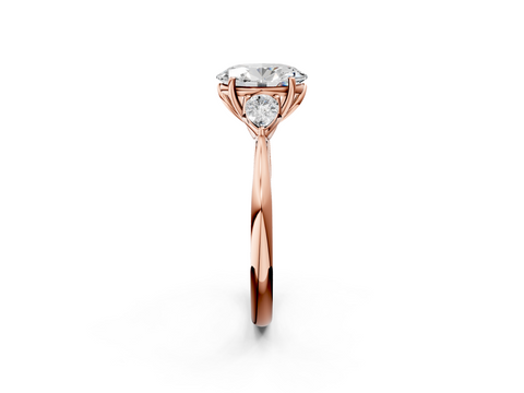 Rose gold Three-Stone Oval Diamond Solitaire Ring with Pear Side Stones and Four-Prong Setting_46