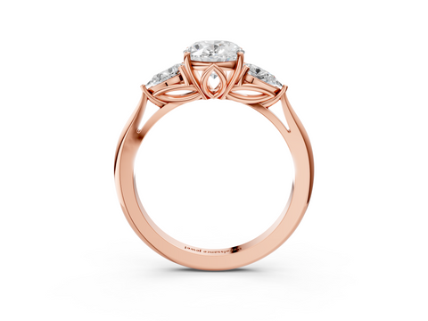 Rose gold Three-Stone Oval Diamond Solitaire Ring with Pear Side Stones and Four-Prong Setting_47