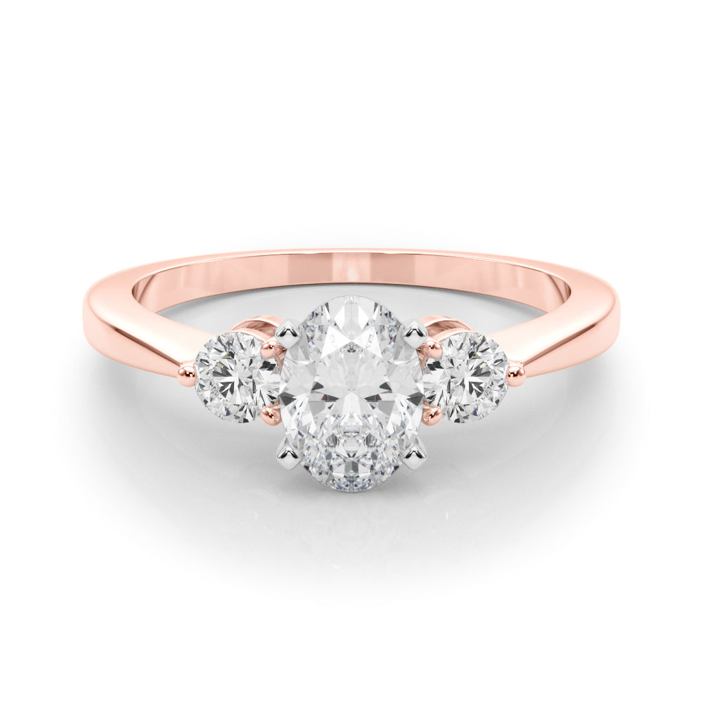 Rose gold Three-Stone Oval Solitaire Ring with Tapered Band and Four-Prong Setting 1