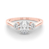 Rose gold Three-Stone Oval Solitaire Ring with Tapered Band and Four-Prong Setting 1