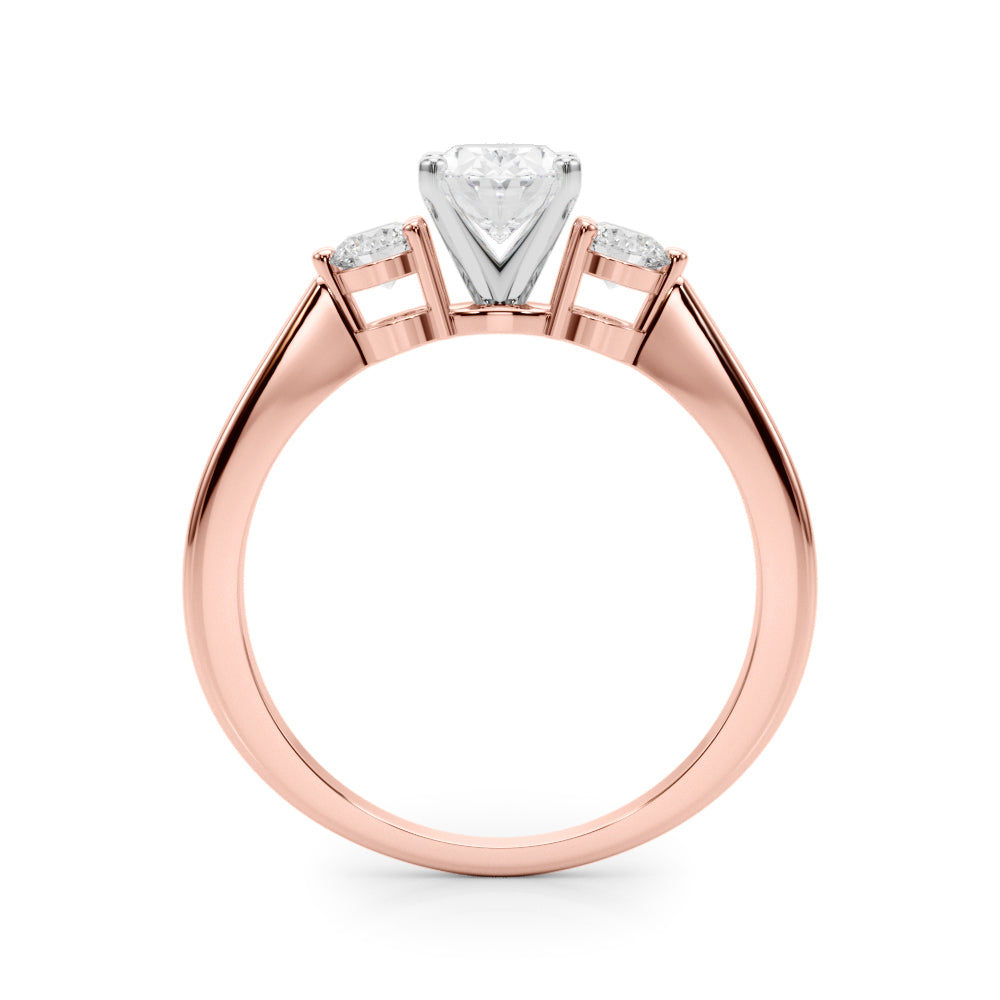 Rose gold Three-Stone Oval Solitaire Ring with Tapered Band and Four-Prong Setting 2