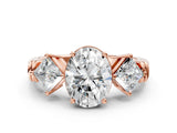 Rose gold Three-Stone Oval and Princess Cut Diamond Ring with Channel Band and Four-Prong Setting_16