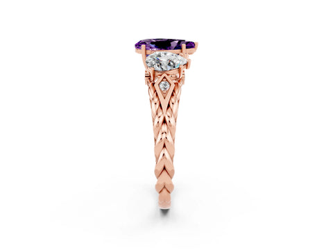 Rose gold Three-Stone Pear Cut Amethyst Braided Band Ring with Four-Prong Setting_14