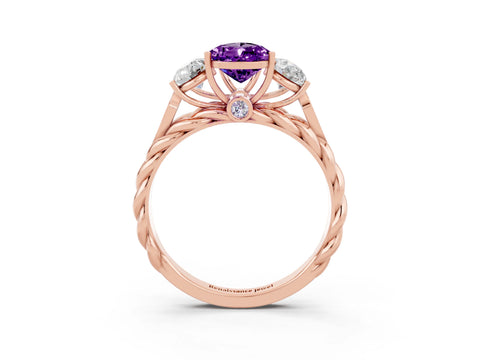 Rose gold Three-Stone Pear Cut Amethyst Braided Band Ring with Four-Prong Setting_15