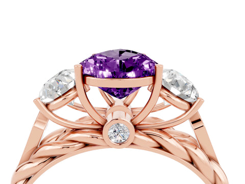 Rose gold Three-Stone Pear Cut Amethyst Braided Band Ring with Four-Prong Setting_16