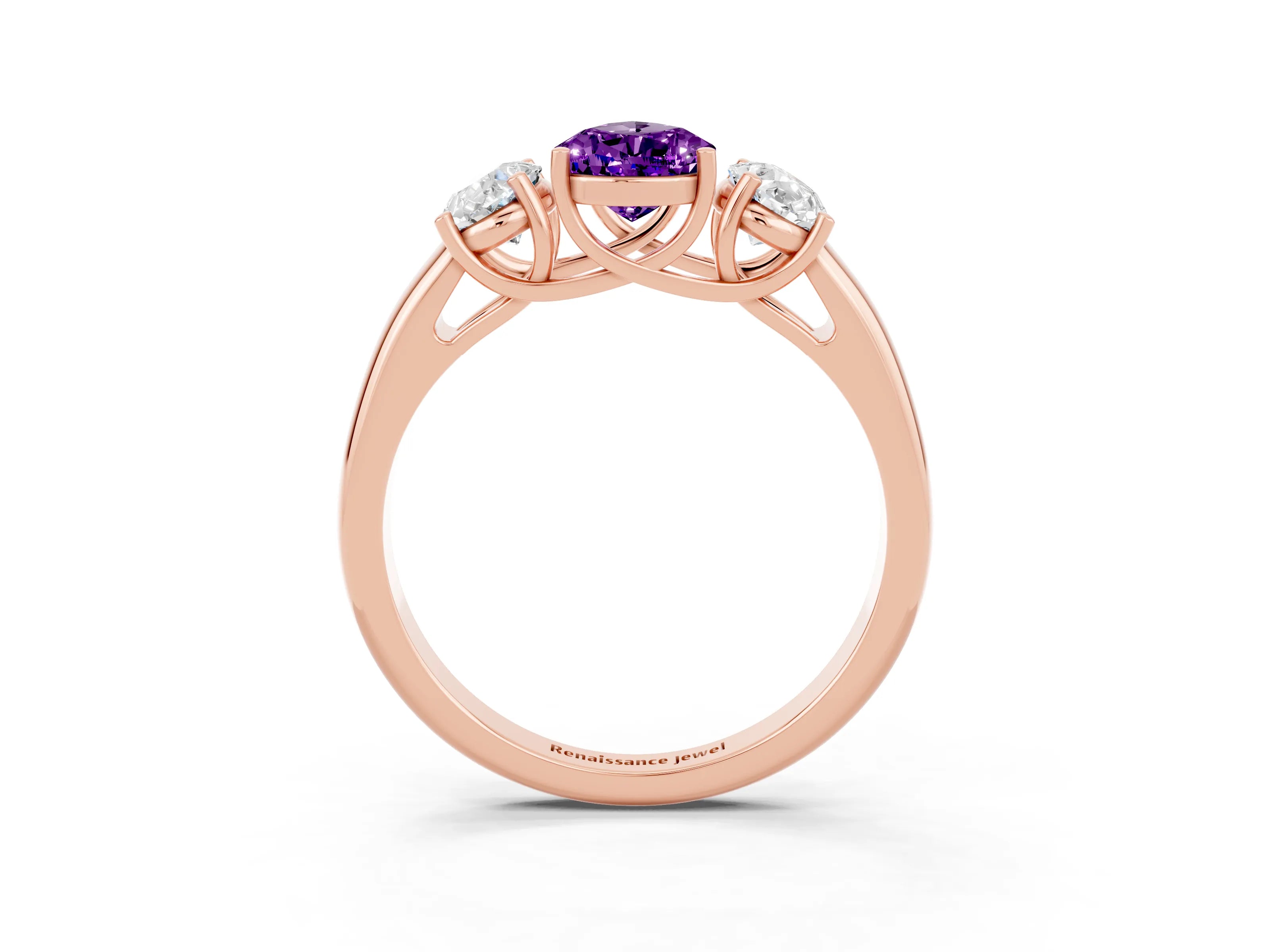 Rose gold Three-Stone Pear Cut Amethyst Engagement Ring with Prong Setting_3