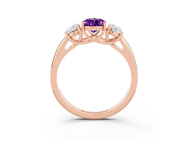 Rose gold Three-Stone Pear Cut Amethyst Engagement Ring with Prong Setting