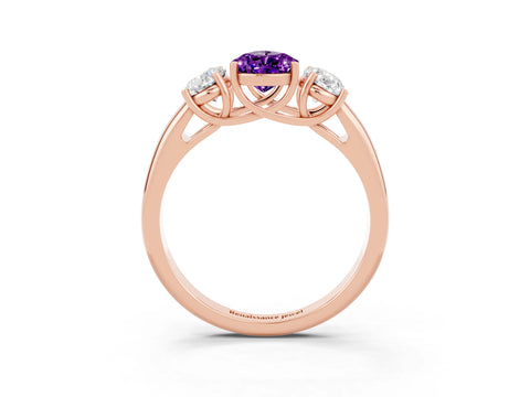 Rose gold Three-Stone Pear Cut Amethyst Engagement Ring with Prong Setting_3
