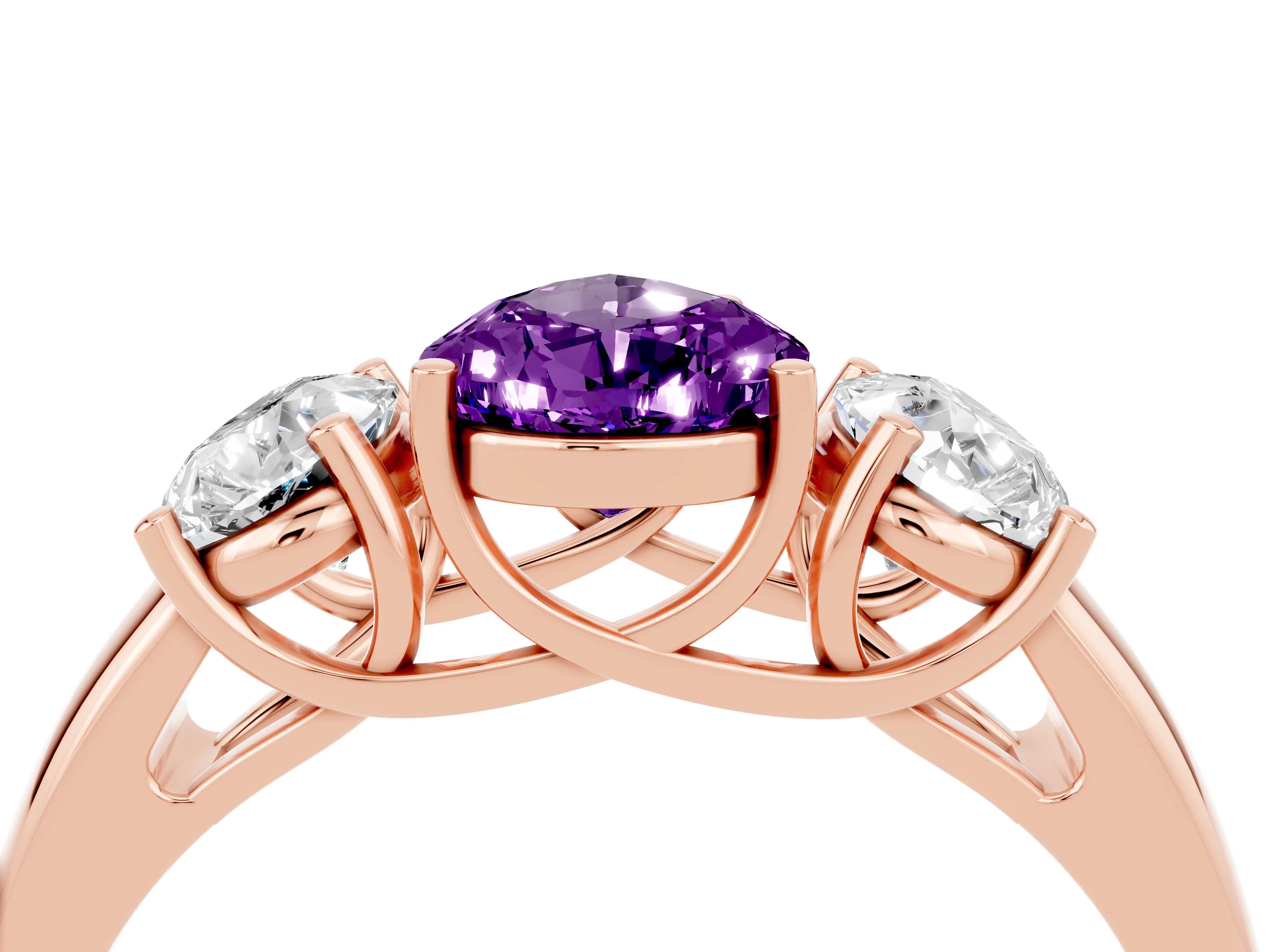 Rose gold Three-Stone Pear Cut Amethyst Engagement Ring with Prong Setting_4