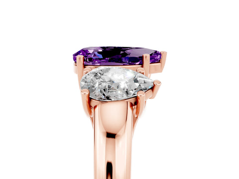 Rose gold Three-Stone Pear Cut Amethyst Engagement Ring with Prong Setting_5