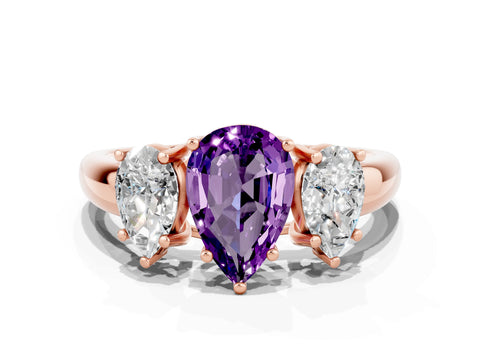 Rose gold Three-Stone Pear Cut Amethyst Engagement Ring with Prong Setting