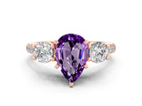 Rose gold Three-Stone Pear Cut Amethyst Pavé Band with Four-Prong Setting