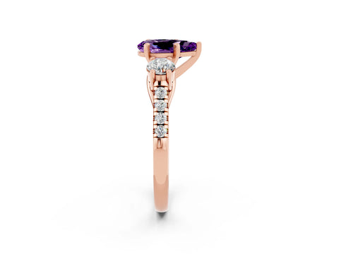 Rose gold Three-Stone Pear Cut Amethyst Pavé Band with Four-Prong Setting_2