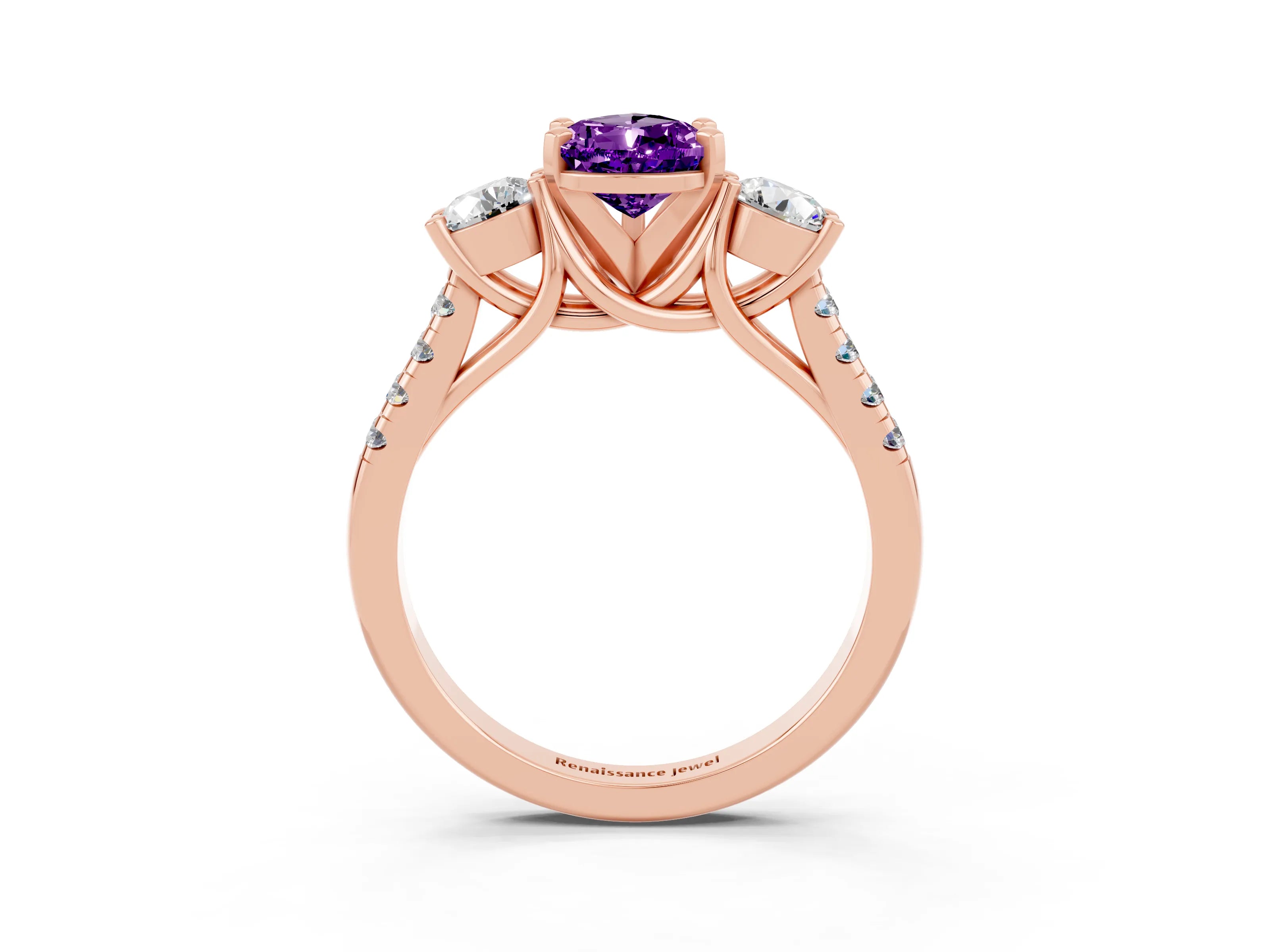 Rose gold Three-Stone Pear Cut Amethyst Pavé Band with Four-Prong Setting_3