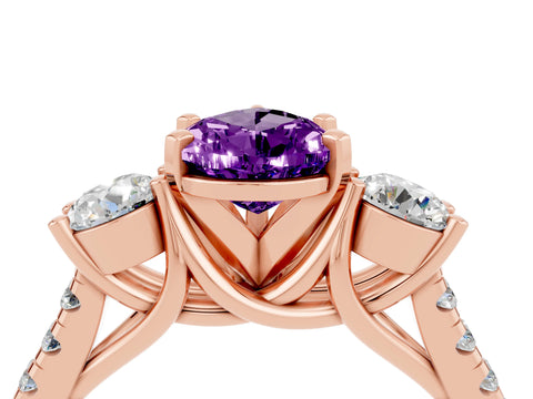 Rose gold Three-Stone Pear Cut Amethyst Pavé Band with Four-Prong Setting_4