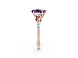 Rose gold Three-Stone Pear Cut Amethyst Ring with Pavé Band and Prong Setting_14