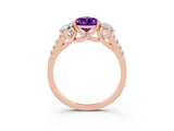 Rose gold Three-Stone Pear Cut Amethyst Ring with Pavé Band and Prong Setting_15