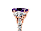 Rose gold Three-Stone Pear Cut Amethyst Ring with Pavé Band and Prong Setting_17