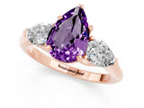 Rose gold Three-Stone Pear Cut Amethyst Ring with Pear Side Stones and Four-Prong Setting_1