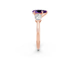 Rose gold Three-Stone Pear Cut Amethyst Ring with Pear Side Stones and Four-Prong Setting_2