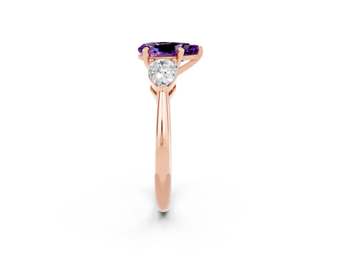 Rose gold Three-Stone Pear Cut Amethyst Ring with Pear Side Stones and Four-Prong Setting_2