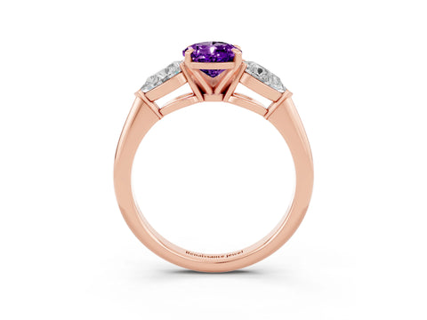 Rose gold Three-Stone Pear Cut Amethyst Ring with Pear Side Stones and Four-Prong Setting_3