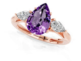 Rose gold Three-Stone Pear Cut Amethyst Ring with Pear  Side Stones in Four-Prong Setting_13