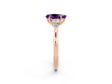 Rose gold Three-Stone Pear Cut Amethyst Ring with Pear  Side Stones in Four-Prong Setting_14