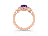 Rose gold Three-Stone Pear Cut Amethyst Ring with Pear  Side Stones in Four-Prong Setting_15