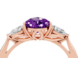 Rose gold Three-Stone Pear Cut Amethyst Ring with Pear  Side Stones in Four-Prong Setting_16