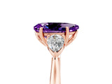 Rose gold Three-Stone Pear Cut Amethyst Ring with Pear  Side Stones in Four-Prong Setting_17