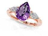 Rose gold Three-Stone Pear Cut Amethyst Ring with Pear  Side Stones in Four-Prong Setting_37