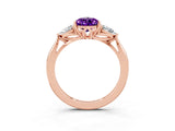 Rose gold Three-Stone Pear Cut Amethyst Ring with Pear  Side Stones in Four-Prong Setting_39