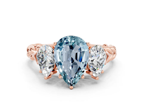 Rose gold Three-Stone Pear Cut Aquamarine Braided Band Ring with Four-Prong Setting_12