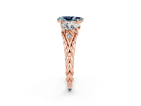 Rose gold Three-Stone Pear Cut Aquamarine Braided Band Ring with Four-Prong Setting_14