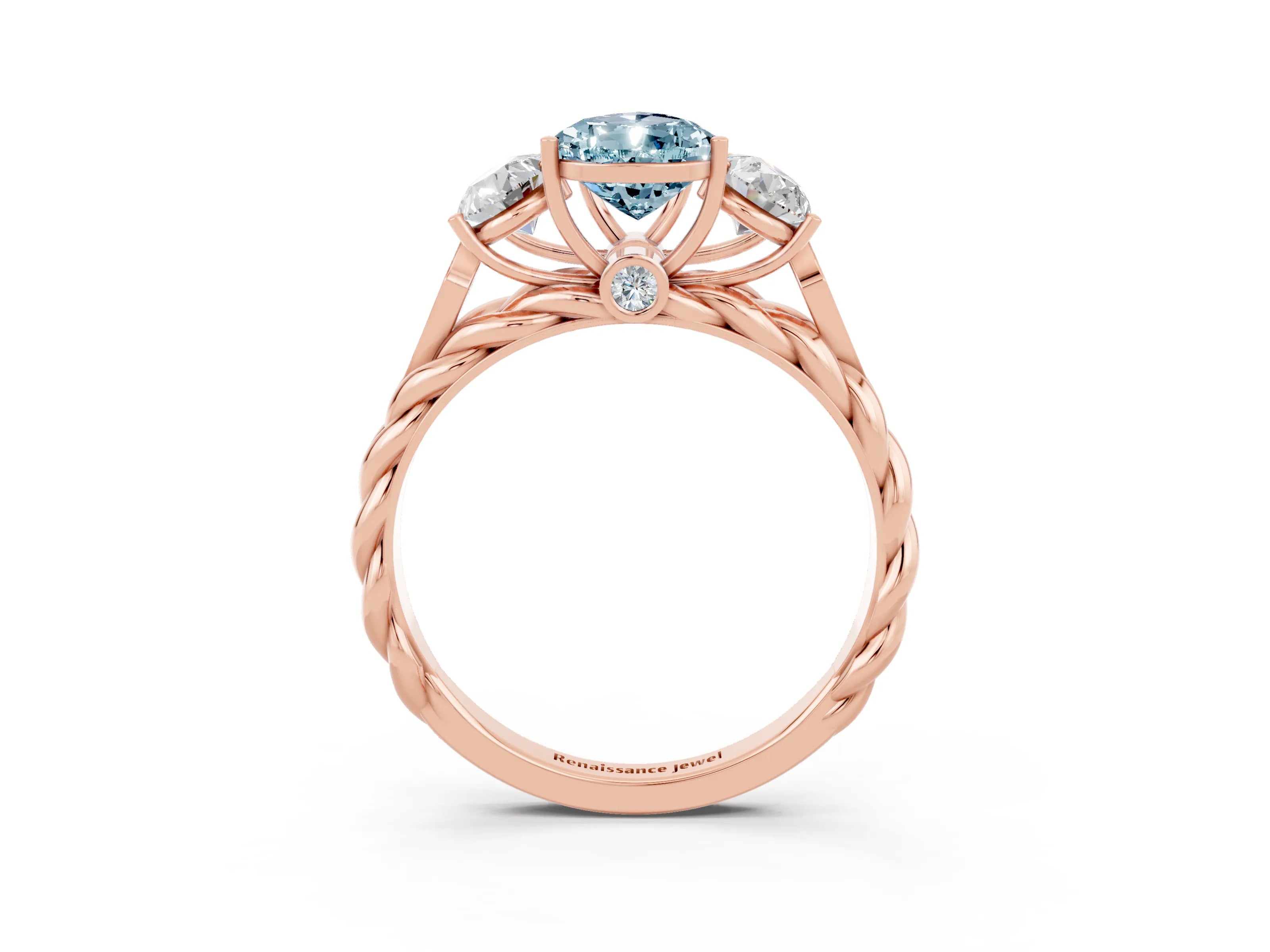 Rose gold Three-Stone Pear Cut Aquamarine Braided Band Ring with Four-Prong Setting_15