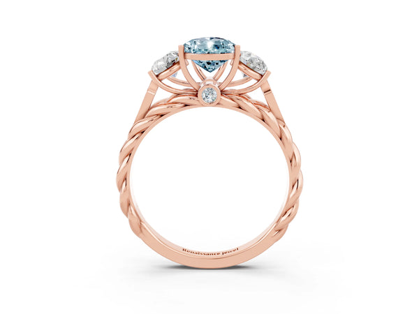 Rose gold Three-Stone Pear Cut Aquamarine Braided Band Ring with Four-Prong Setting