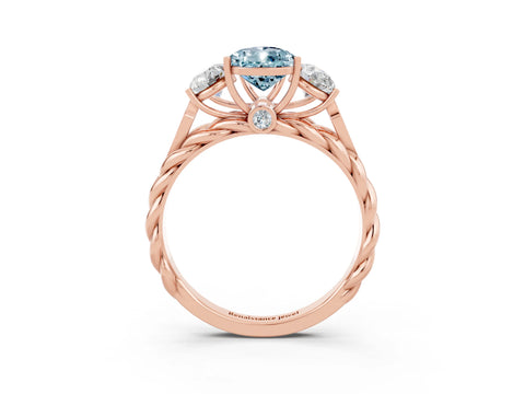 Rose gold Three-Stone Pear Cut Aquamarine Braided Band Ring with Four-Prong Setting_15