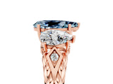 Rose gold Three-Stone Pear Cut Aquamarine Braided Band Ring with Four-Prong Setting_17