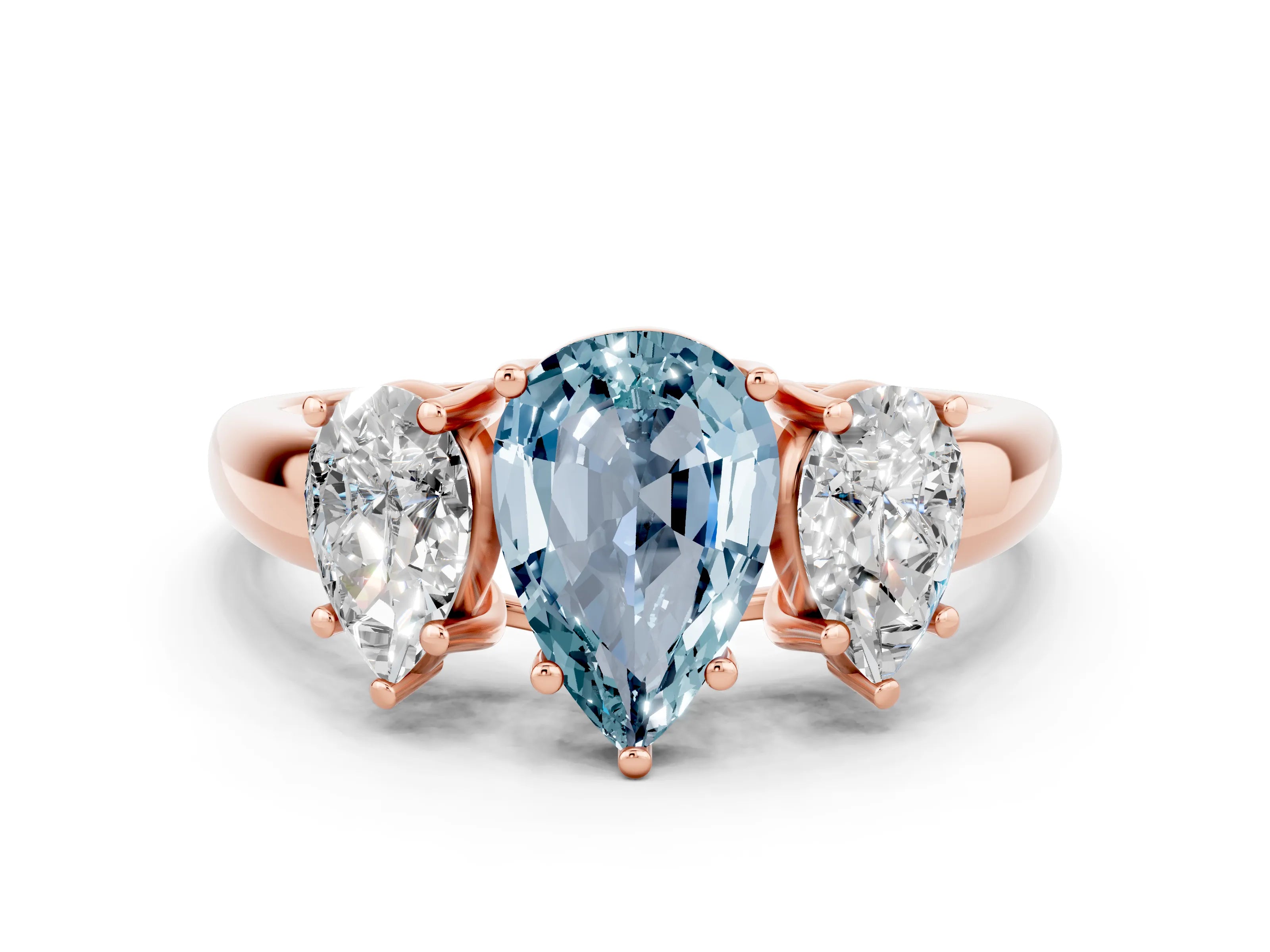 Rose gold Three-Stone Pear Cut Aquamarine Engagement Ring with Prong Setting