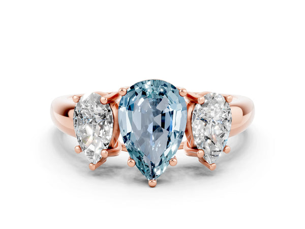 Rose gold Three-Stone Pear Cut Aquamarine Engagement Ring with Prong Setting