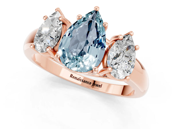 Rose gold Three-Stone Pear Cut Aquamarine Engagement Ring with Prong Setting