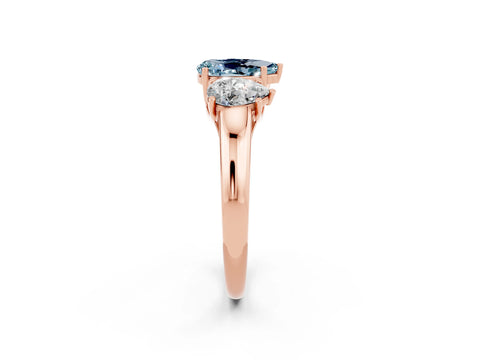 Rose gold Three-Stone Pear Cut Aquamarine Engagement Ring with Prong Setting_2