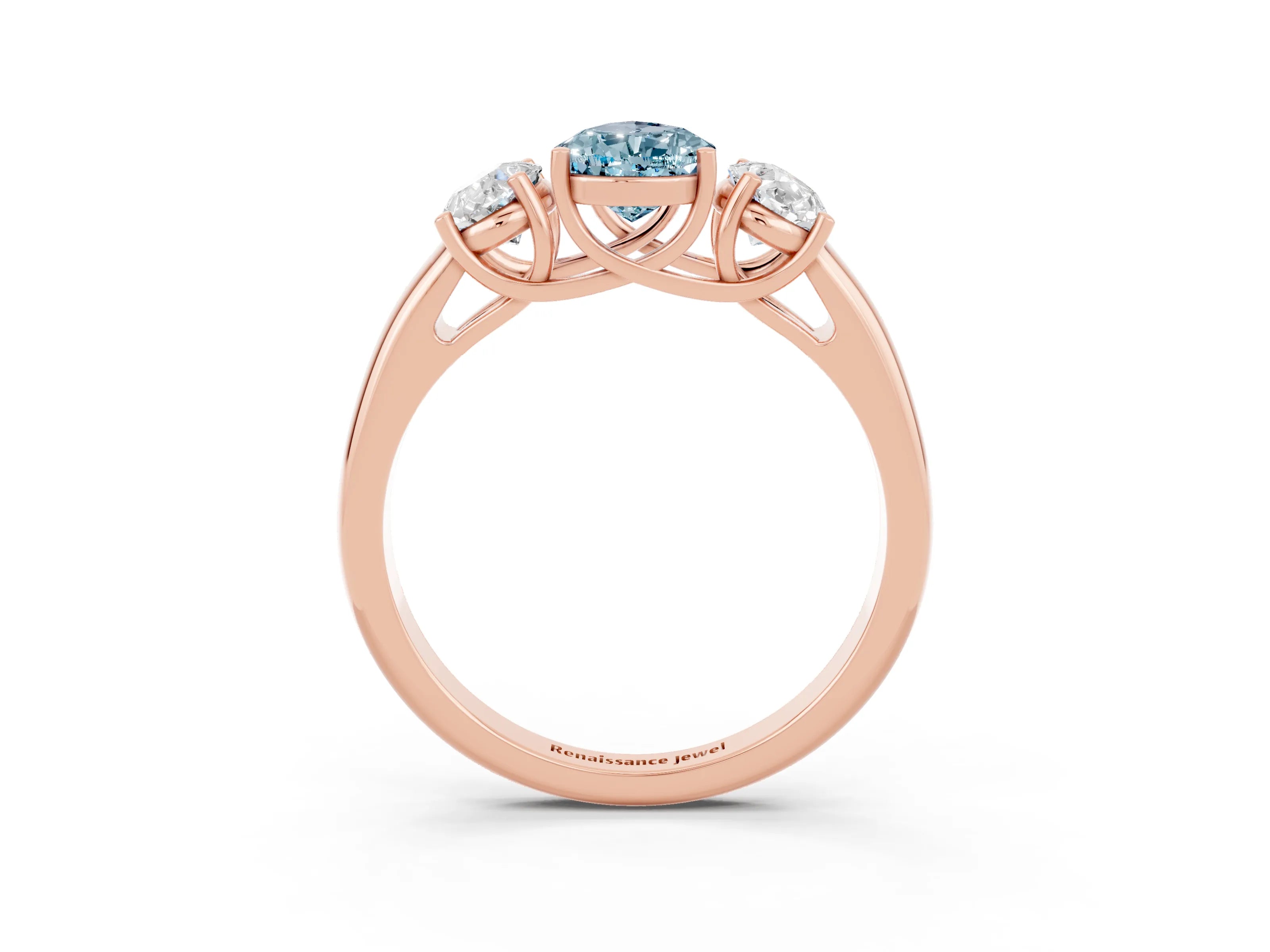 Rose gold Three-Stone Pear Cut Aquamarine Engagement Ring with Prong Setting_3