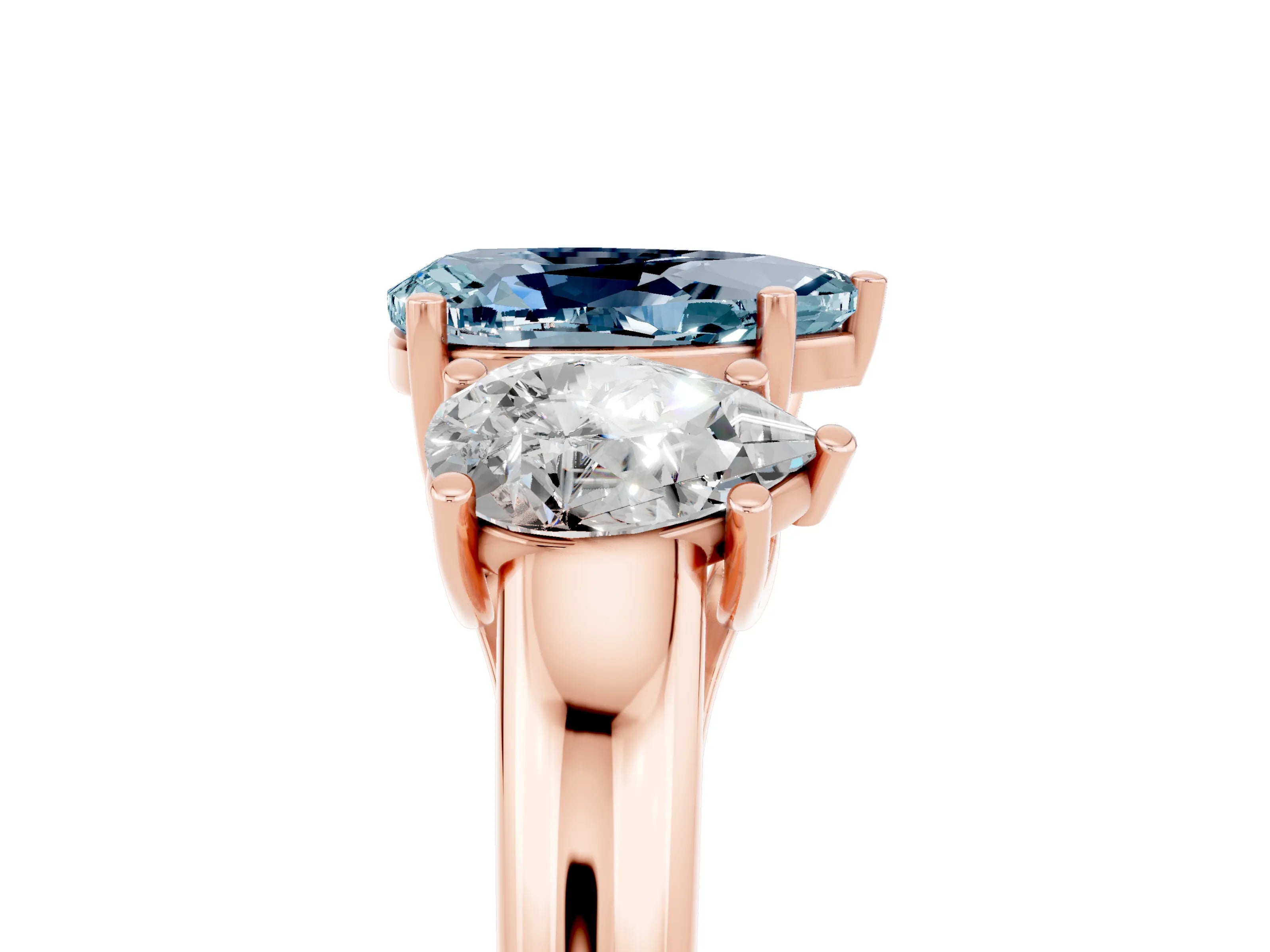 Rose gold Three-Stone Pear Cut Aquamarine Engagement Ring with Prong Setting_5